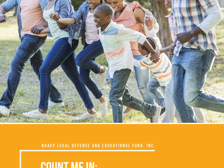 Cover of "Count Me In: Census Guide 2020" brochure depicting a family with kids playing in a park