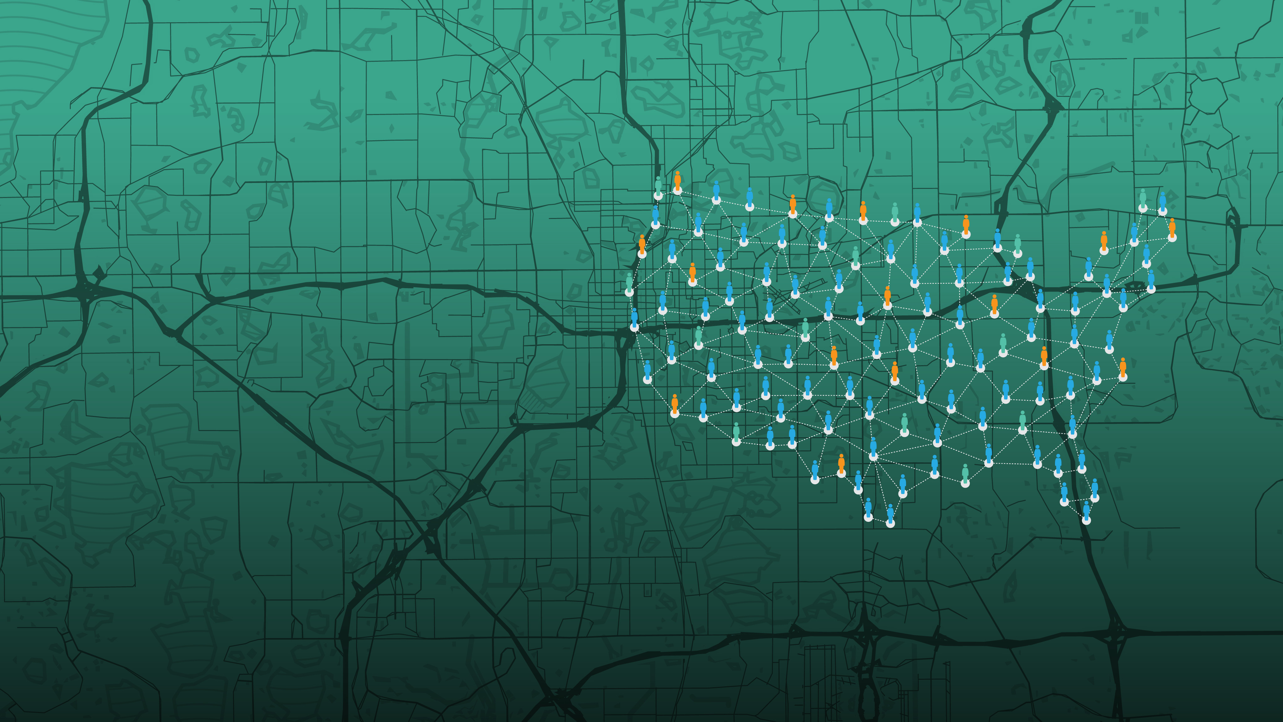 Road map of Florida, with a graphic overlay of networked people