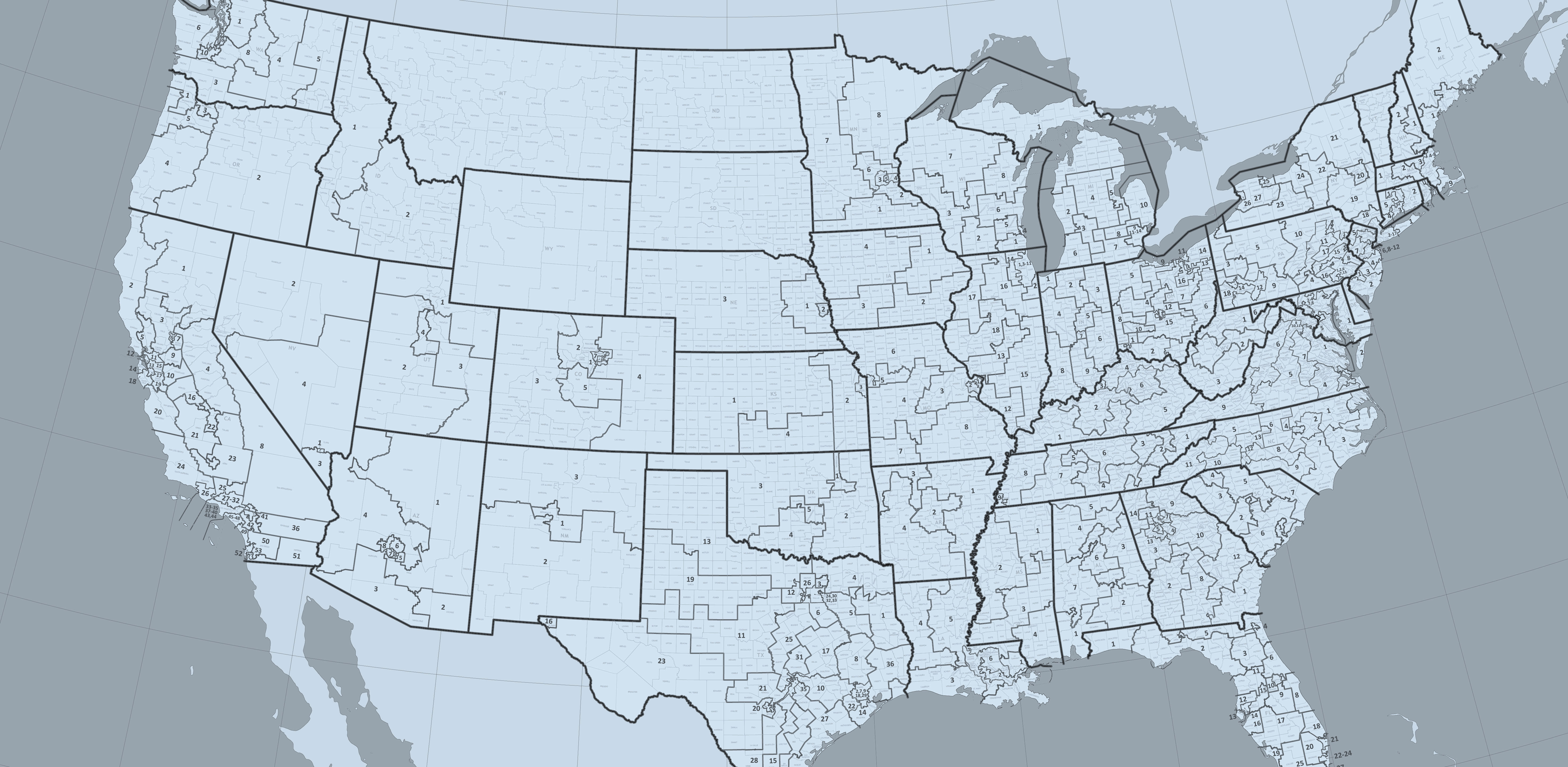 Cropped map of US congressional districts